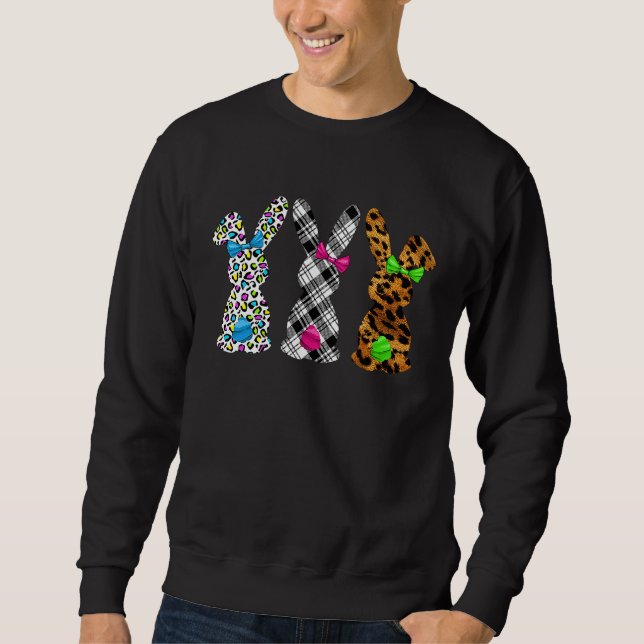 Happy Easter Cute Leopard Plaid Bunny Rabbit Sweatshirt (Front)