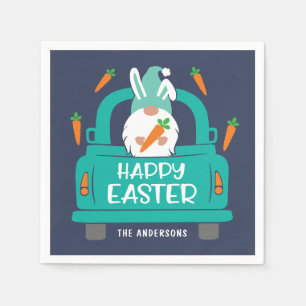 Happy Easter Cute Modern Gnome Truck Name Napkin