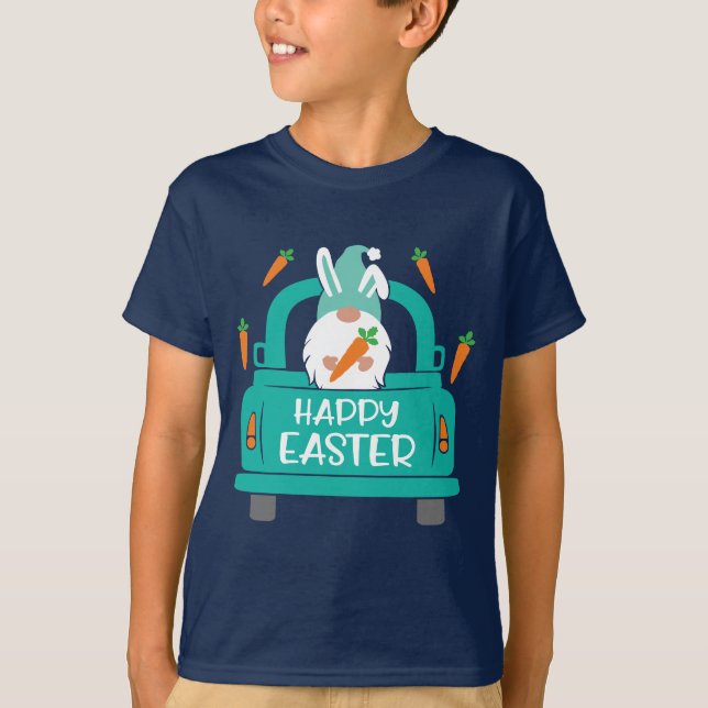 Happy Easter Cute Modern Gnome Truck T-Shirt (Front)