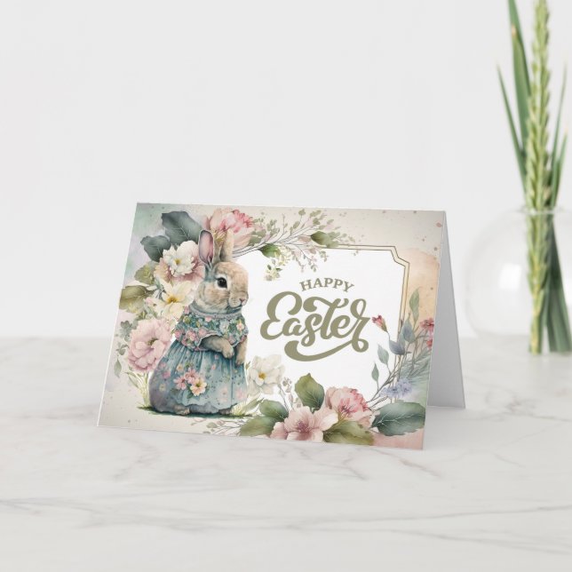 Happy Easter. Cute Old-Fashioned Bunny Holiday Card (Front)