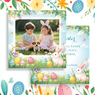 Happy Easter Cute Pastel Family Photo  Holiday Card