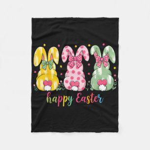 Happy Easter Cute Pink Coquette Bow Flower Bunny R Fleece Blanket