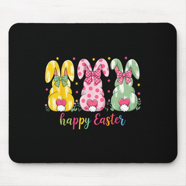 Happy Easter Cute Pink Coquette Bow Flower Bunny R Mouse Pad (Front)