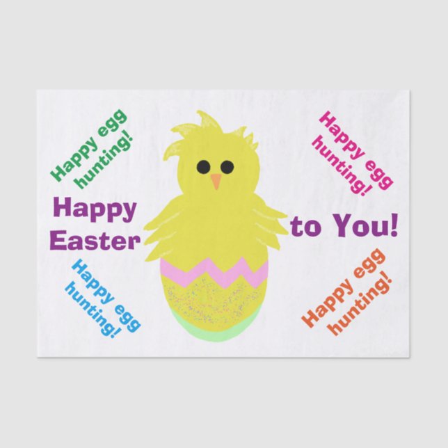 Happy Easter Cute Pink Green Chick Greeting Tissue Paper (Front)
