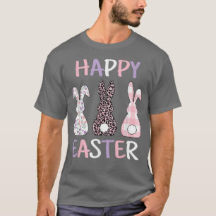 Happy Easter Cute Pink Leopard Plaid Flower Bunny T-Shirt