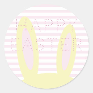 Happy Easter Cute Pink & Yellow Bunny Ears Classic Round Sticker