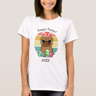Happy Easter Cute Pug w Bunny Ears & Colourful Egg T-Shirt