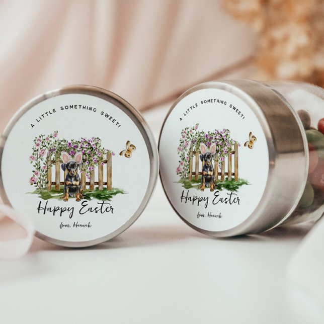 Happy Easter | Cute Puppy Bunny Personalized Classic Round Sticker (Creator Uploaded)