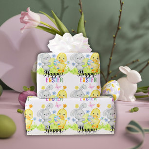 Happy Easter Cute Rabbit & Chick Egg Hunt Wrapping Paper