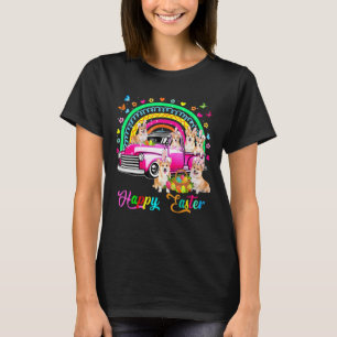 Happy Easter Cute Rainbow Bunny Corgi On Pink Pick T-Shirt
