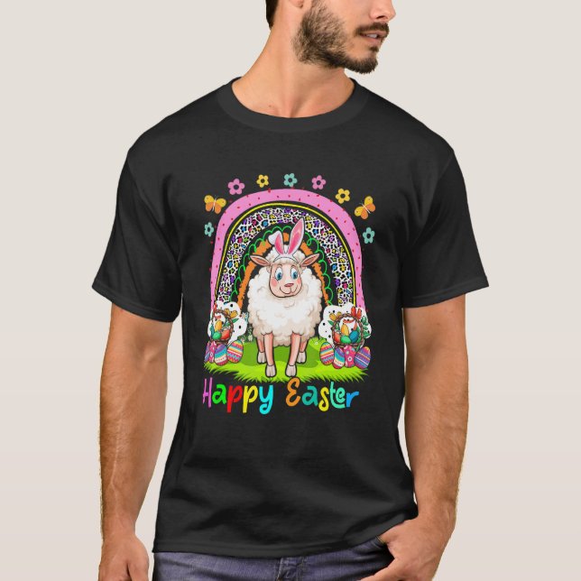 Happy Easter Cute Rainbow Sheep Easter Hunting Egg T-Shirt (Front)