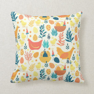 Happy Easter Cute Vintage Chicken Throw Pillow