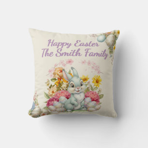 Happy Easter Cute Water Color bunny  Throw Pillow