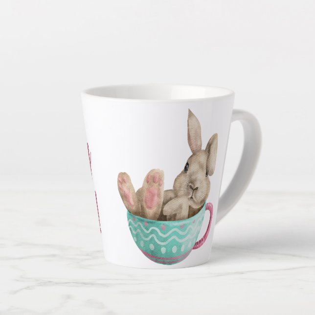 happy easter! cute watercolor bunny sitting  latte mug (Right Angle)