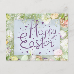 Happy Easter Cute Watercolor Spring Floral  Postcard