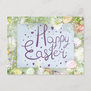Happy Easter Cute Watercolor Spring Nature Collage Postcard