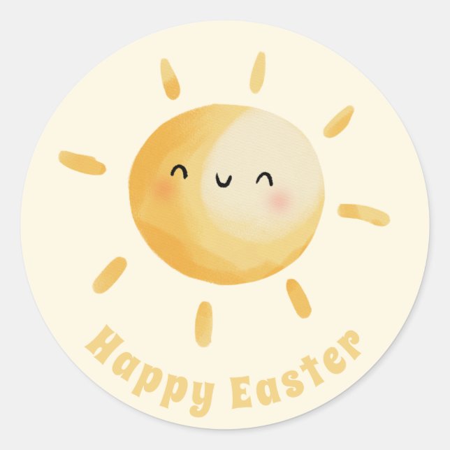 Happy Easter! Cute Watercolor Sun  Classic Round Sticker (Front)