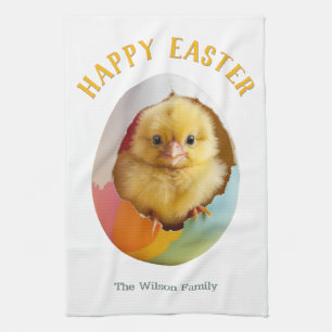 Happy Easter Cute Yellow Chick Egg Personalized Kitchen Towel