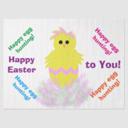 Happy Easter Cute Yellow Pink Chick Greeting Tissue Paper