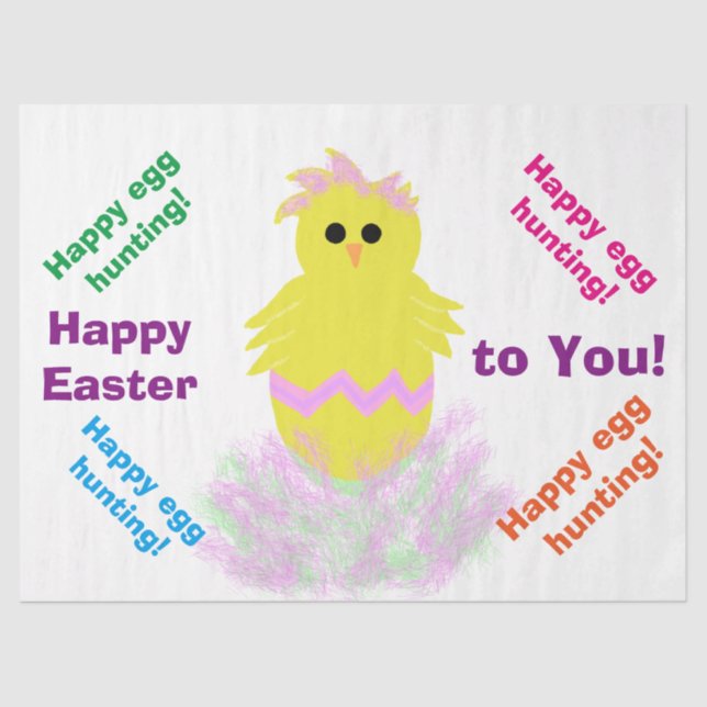 Happy Easter Cute Yellow Pink Chick Greeting Tissue Paper (Front)