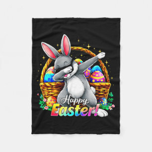 Happy Easter Dabbing Bunny Funny Egg Basket Men Bo Fleece Blanket