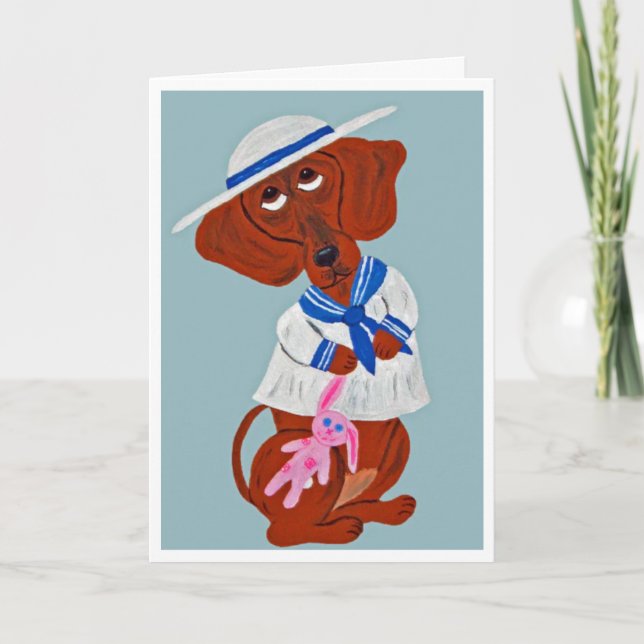 Happy Easter Dachshund Folded Greeting Card (Front)