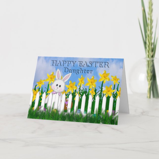 HAPPY EASTER - DAFFODILS AND BUNNY - DAUGHTER HOLIDAY CARD (Front)