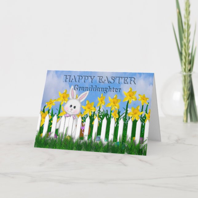 HAPPY EASTER - DAFFODILS AND BUNNY - GRANDDAUGHTER HOLIDAY CARD (Front)