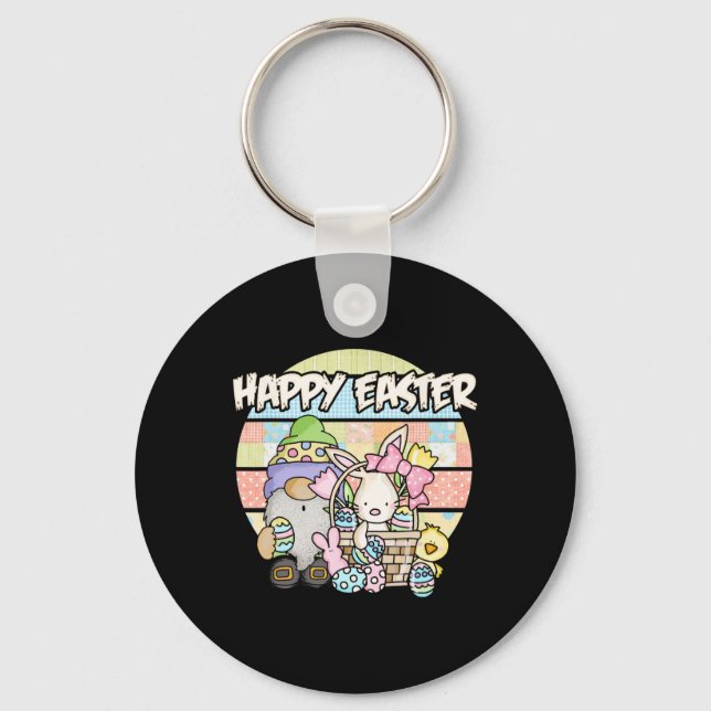 Happy Easter Day 2025 - Bunny Gnome Hug Easter Egg Keychain (Front)