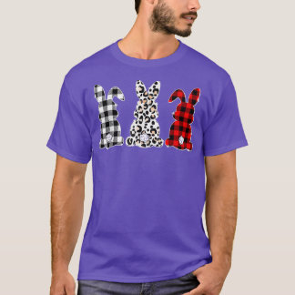 Happy Easter Day Bunny Buffalo Red Plaid Leopard P T-Shirt