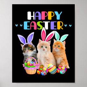 Happy Easter Day Bunny Cat Eggs Basket Men Women C Poster