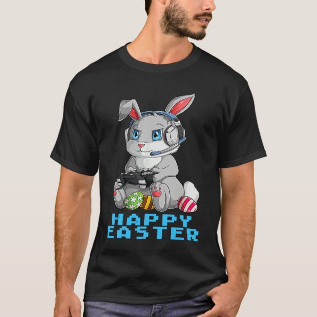 Happy Easter Day Bunny Egg  Boys Girls Kids Gamer T-Shirt (Front)