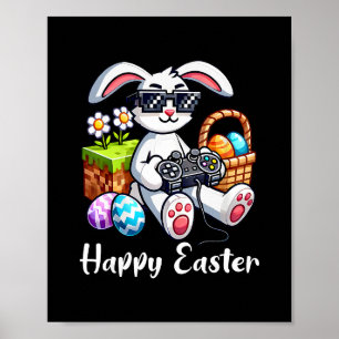 Happy Easter Day Bunny Egg Video Game Kids Mens Bo Poster
