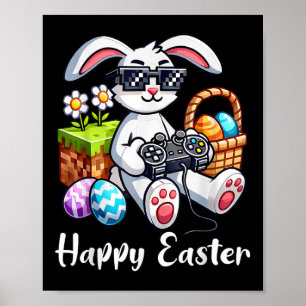 Happy Easter Day Bunny Egg Video Game Kids Mens Bo Poster