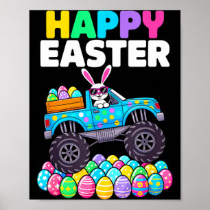 Happy Easter Day Bunny Monster Truck Boys Kids Egg Poster