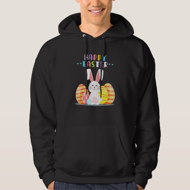 Happy Easter Day Bunny Pastel Spring Hunt Eggs Rab Hoodie (Front)
