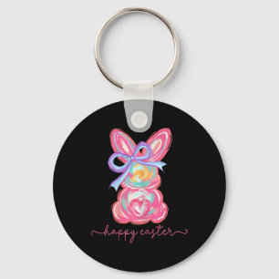 Happy Easter Day Bunny Rabbit Brushstroke Tee Wome Keychain