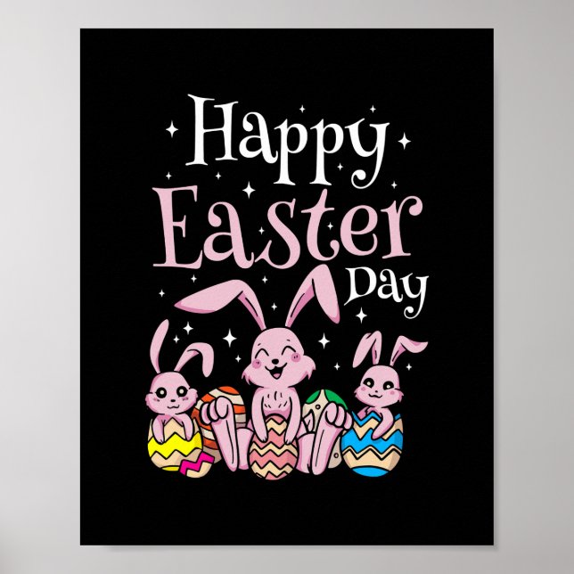Happy Easter Day Bunny Rabbit Eggs Egg Hunting  Poster (Front)