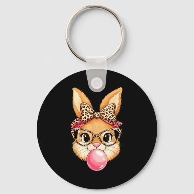 Happy Easter Day Bunny Rabbit Face Leopard Gles Bu Keychain (Front)