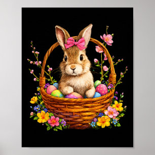 Happy Easter Day Bunny Sket Floral Retro Women Kid Poster