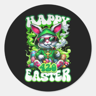 Happy Easter Day Bunny Smoking Weed Funny Classic Round Sticker