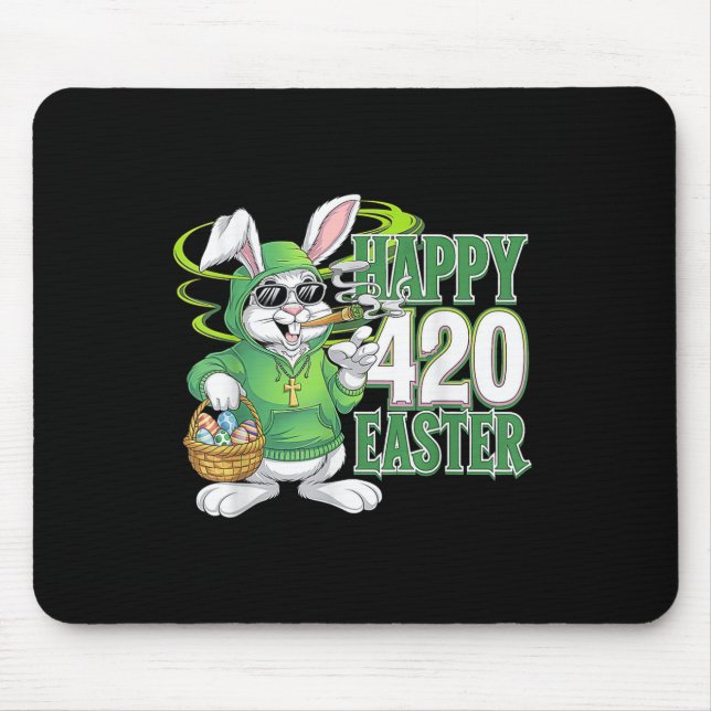 Happy Easter Day Bunny Smoking Weed Funny  Mouse Pad (Front)
