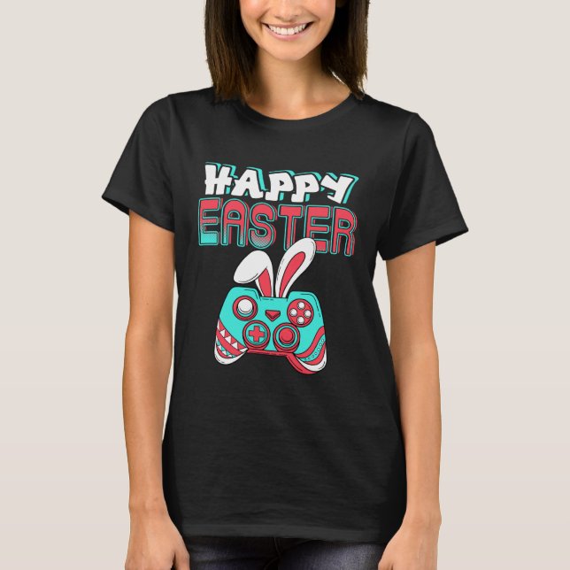 Happy Easter Day Bunny Video Gamer Funny T-Shirt (Front)