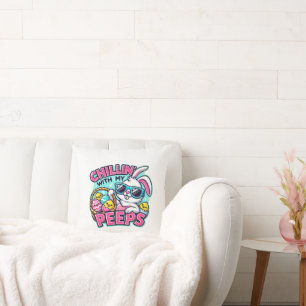 Happy Easter Day Chilling With My Peeps Throw Pillow
