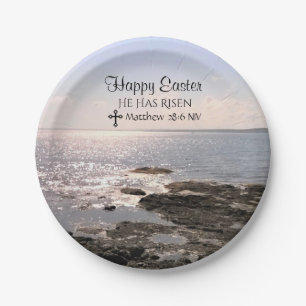 Happy Easter Day Christ has Risen Ocean Photo Paper Plate