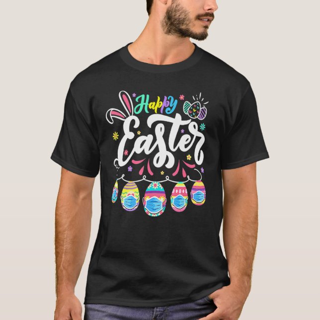 Happy Easter Day Colourful Egg Face Mask Hunting T-Shirt (Front)