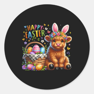 Happy Easter Day Cow Cute Easter Bunny Women Kids  Classic Round Sticker
