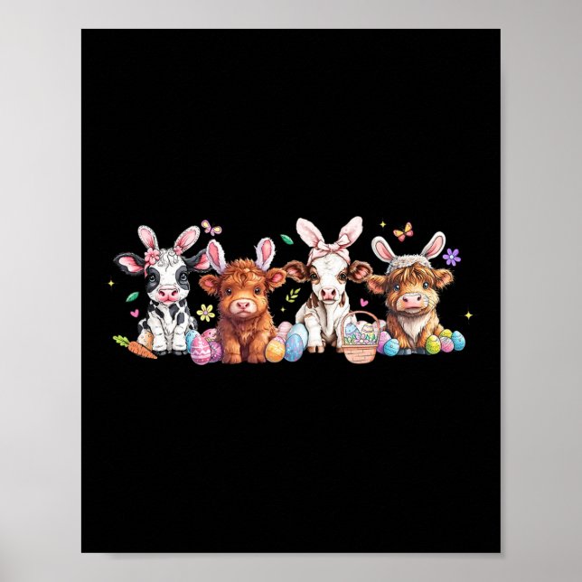 Happy Easter Day Cow Easter Egg Easter Retro  Poster (Front)