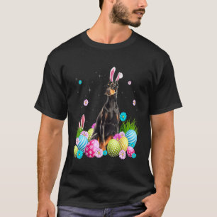 Happy Easter Day Cute Bunny Dobermann Wearing Bunn T-Shirt