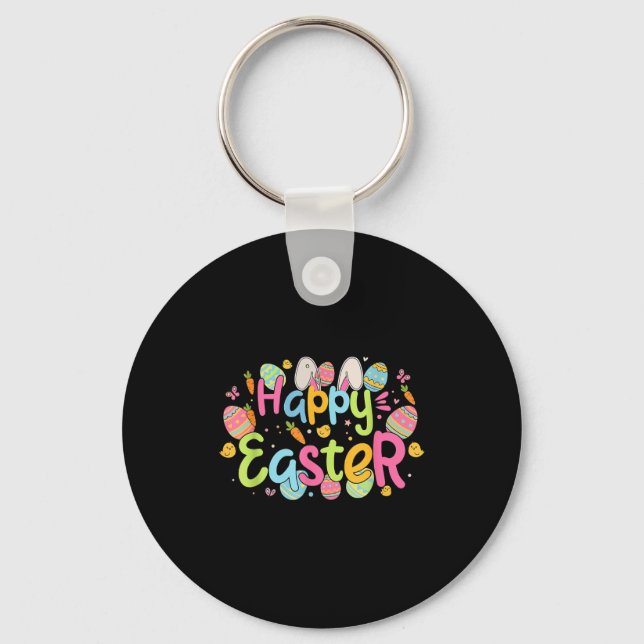 Happy Easter Day Cute Bunny Ears And Easter Egg Hu Keychain (Front)